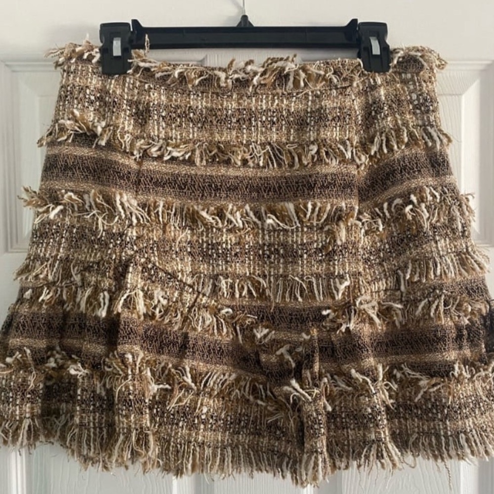 LoveShackFancy Brown Tweed Metallic Skirt